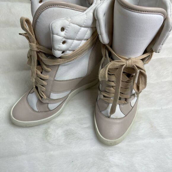 Chloe high top wedge sneakers in white suede and tan leather trim size E… - Picture 11 of 16